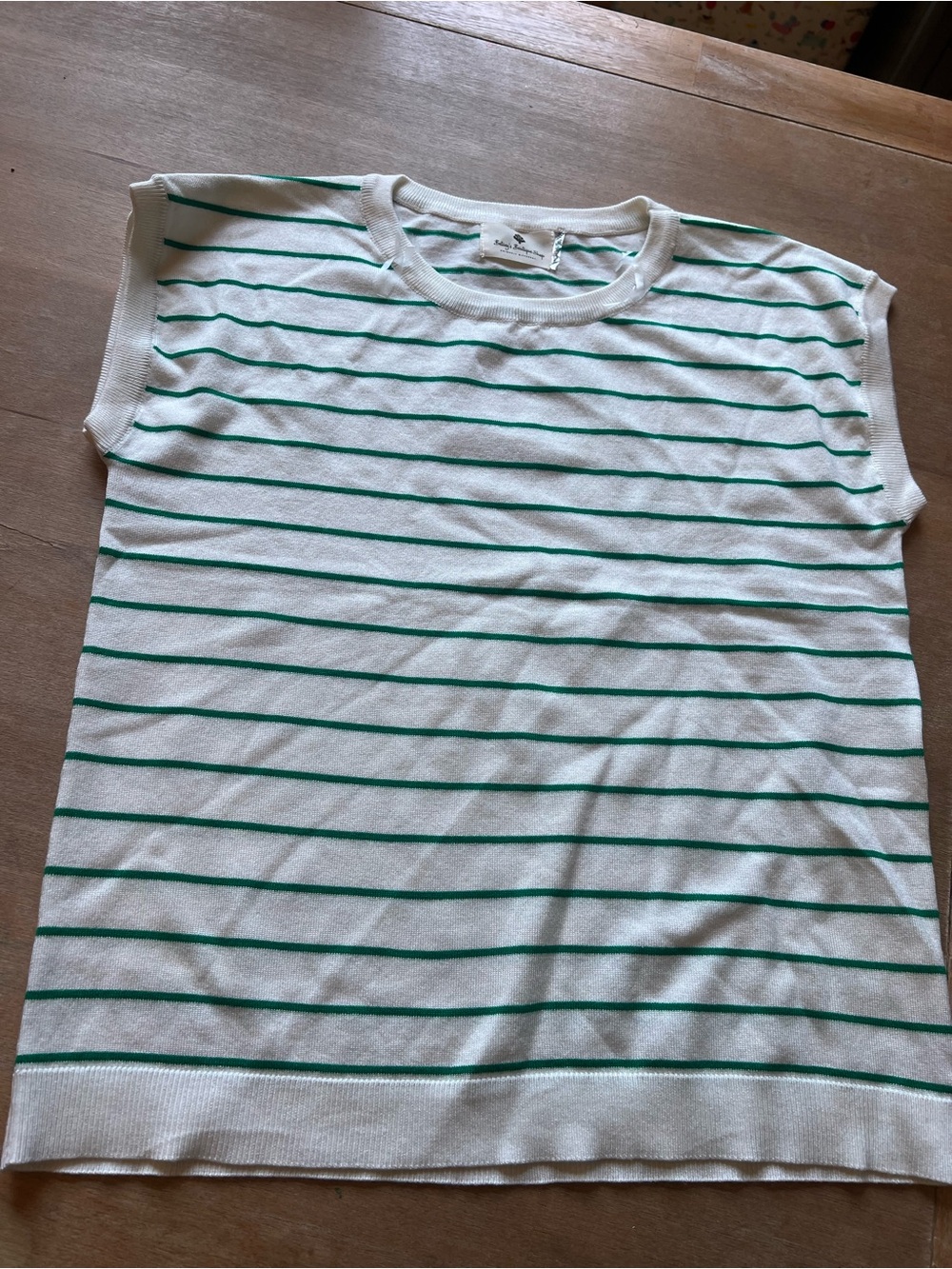 White & Green Stripe Sleeveless Knit Sweater